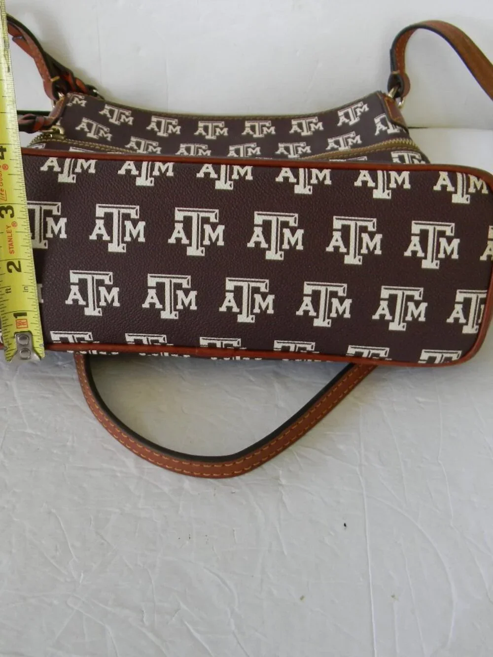 DOONEY & BOURKE TEXAS A&M AGGIES LOGO BROWN MEDIUM CROSSBODY LEATHER TRIM